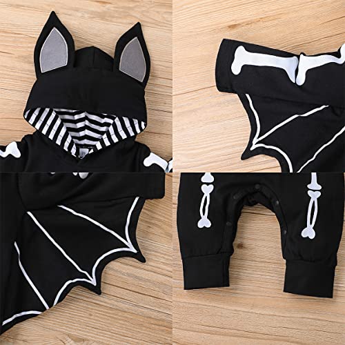 Disfraz de murciélago de Halloween para bebé pelea manga larga negro 4