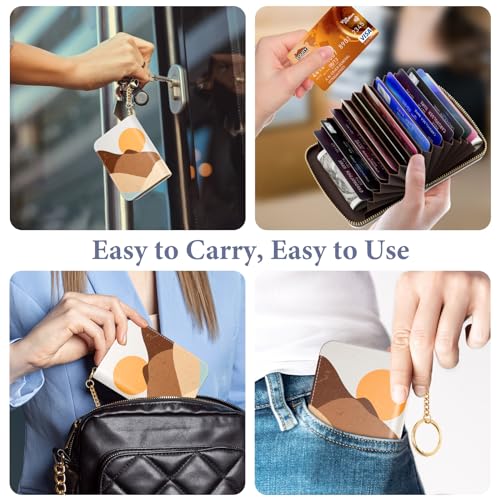 Image of Credit Card Holder RFID Wallet for Women, Small Leather Card Organizer Case with Zipper and Keychain, Sunrise