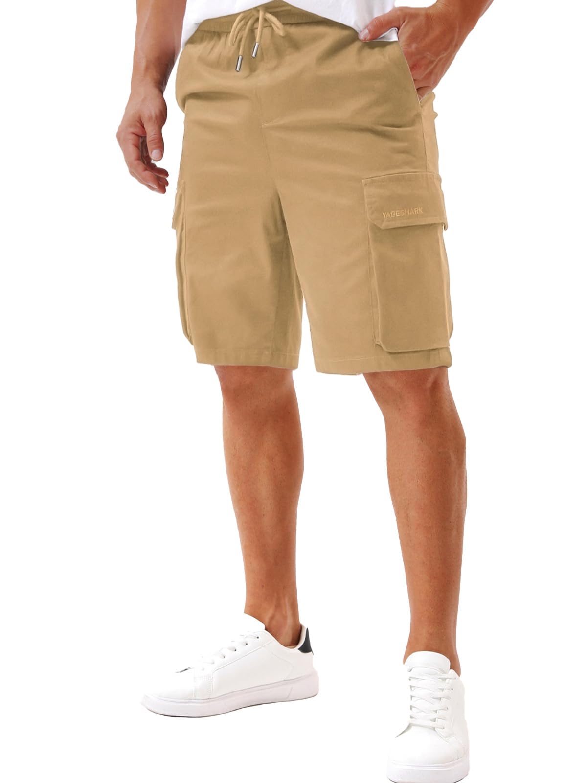 Yageshark Kurze Hosen Herren Baumwolle Cargo Shorts Sommer Chino Freizeithose, 6 Taschen, elastischer Bund mit Kordelzug, atmungsaktive Baumwolle, Regular Fit Knielang, für Alltag, Reisen & Wandern
