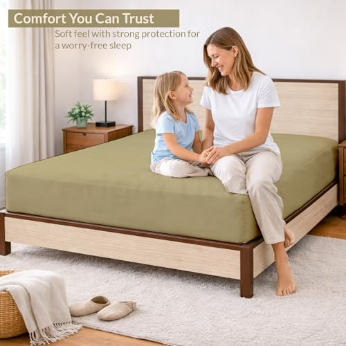 Image of 100% Waterproof Mattress Protector Single Size Bed 30x72 Inch, Non Woven Fabric Fitted Mattress Cover with Elastic, Waterproof Bed Protector, Hypoallergenic, 10 Inch Deep Pocket - Taupe
