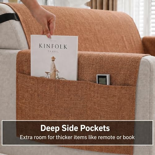 Image of STITCHNEST 'ComfyNest Series' 3 Seater Sofa Cover | Full Coverage with Armrest Pocket | Elegant Jute Fabric, Washable & Durable for Modern Living