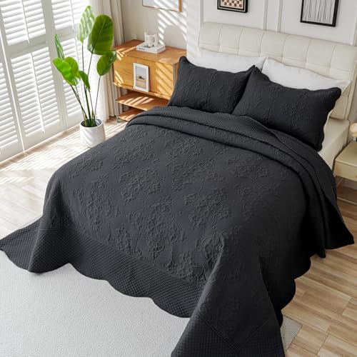 Image of EVENHUG Oversized King Bedspreads California King Quilt Set with Pillow Shams Extra Wide Large King Size Quilts Lightweight Coverlet Bedding Sets Dark Grey 120 inchx128 inch