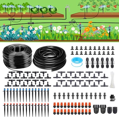 HEKIWAY 256FT Automatic Drip Irrigation System Kit,Automatic Garden Watering Misting System for...