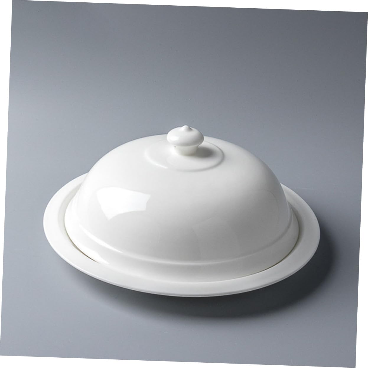 Plato de Cerámica para Servir Carne con Tapa, Estilo Francés Blanco