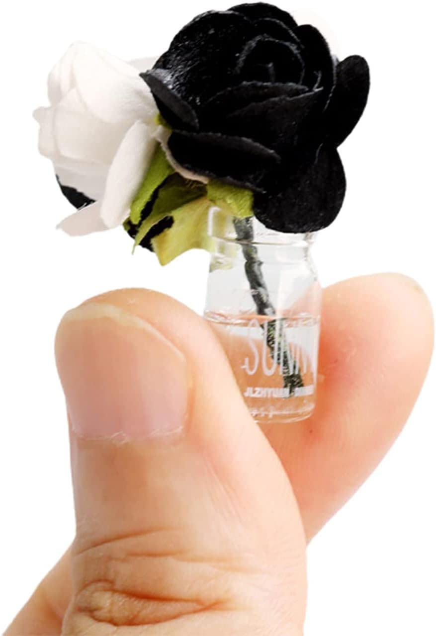 Miniature Glass Vase Set, Dollhouse Accessories, 1:12 and 1:8 Scale, Colorful Flower Bottle Decoration (Black)