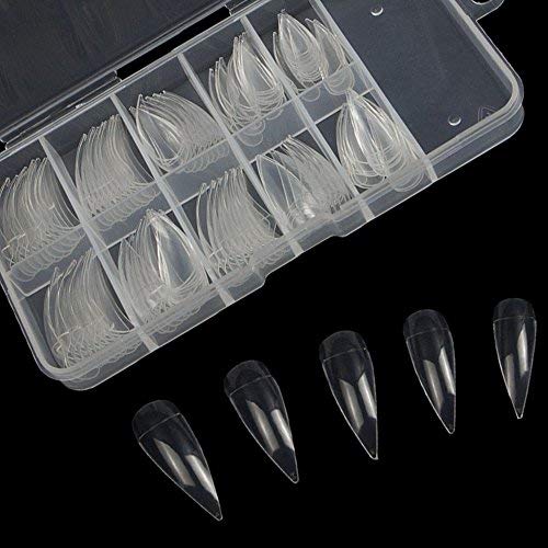 AORAEM Stiletto Nail Tips Shape Clear Half Cover False Nails 10 Sizes 100pcs with Box For DIY Nail Art And Nail Salons (clear)