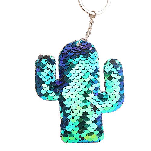 Preisvergleich Produktbild Meigold Unisex Mode reflektierende glänzende Kaktus Schlüsselbund einfache Pailletten Schlüsselbun Pailletten Kaktus Schlüsselbund Tasche Anhänger,1 PCS(Blau)