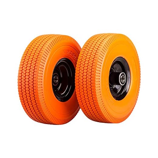 SLT 4.10/3.50-4" Flat Free Wheelbarrow Tire, 2" Offset Hub, 5/8" Ball Bearings, Durable Replacement Tire Hand Truck/All Purpose Utility Tire on Wheel