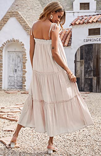 Btfbm Women 2023 Summer Maxi Dresses Sleeveless Spaghetti Strap Casual Sundress Tiered Ruffle Boho Cami Beach Long Dress(Solid Apricot, Medium) #TOP5