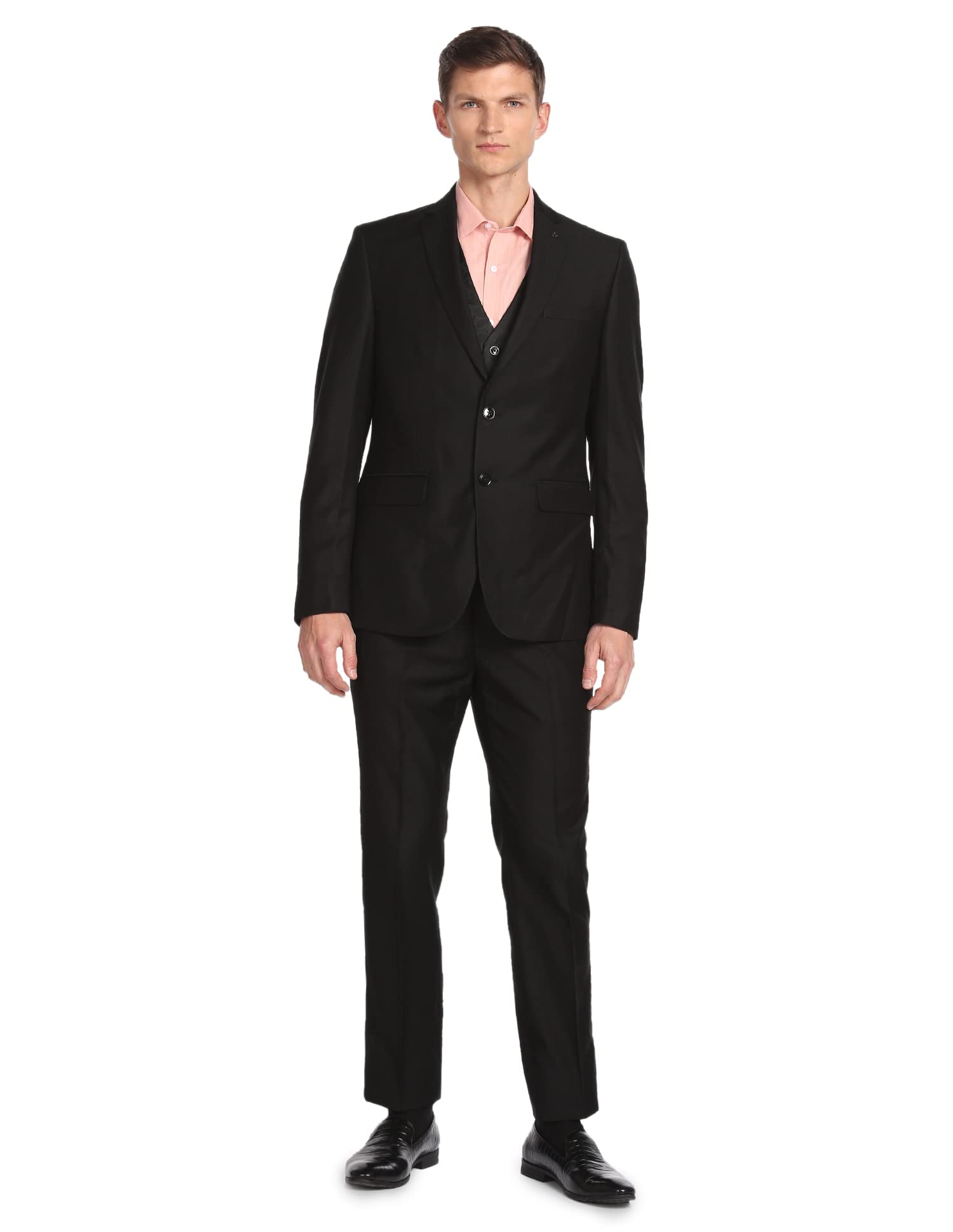 ArrowMen's Rayon Notch Lapel Collar Patterned Dobby Three Piece Suit