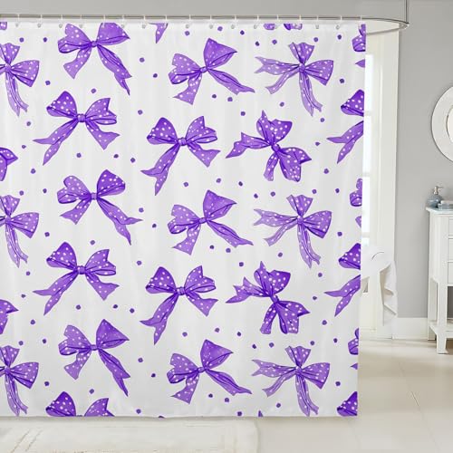 jejeloiu Girls Purple Bowknot Shower Curtain for...