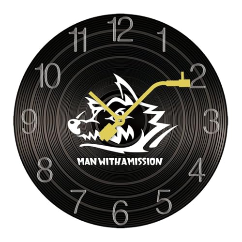 掛け時計 木製レコード マンウィズアミッション ウォールクロック かけ時計 置き時計 インテリア おしゃれ 電池式 飾り 木製 連続秒針 北欧 無音 壁掛け 個性的 大数字 音楽愛好家 直径30cm ギフト
