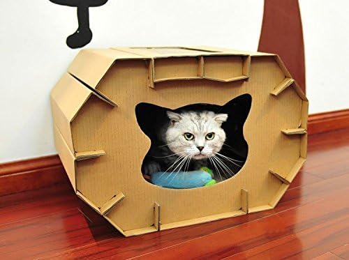 Cat House Scratcher and Sleep Recyclable Cardboard DIY Assembled For Small & Medium Cat