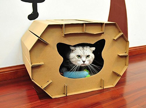 Cat House Scratcher and Sleep Recyclable Cardboard DIY Assembled For Small & Medium Cat