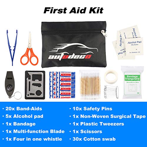 AUTODECO Car Roadside Emergency Kit- Multipurpose Emergency Pack Car, with 13.5FT Jumper Cables, Tow Strap, Hammer Multi Tool, Etc - Thumbnail 7