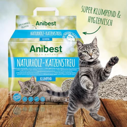 Anibest Katzenstreu, klumpendes Einstreu-Granulat für Katzen, 100 % natürliche & geruchsbindende Streu, saugstarke & nachhaltige Klumpstreu fürs Katzenklo, leicht dosierbar, 4,3 kg/ 10 l