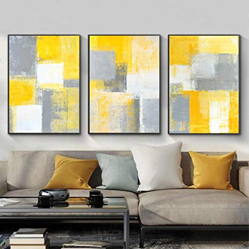 Affiches imprime art mural abstrait moderne salon triptyque jaune 50x70