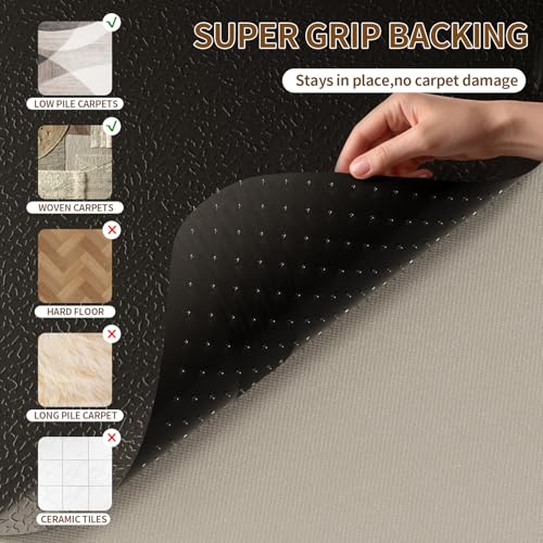Image of Black Office Chair Mat for Carpet, Heavy Duty Low Pile Mat with Cleats | 48 inchx60 inch Plastic Floor Mat for Gaming Chair, Computer Desk & Smooth Rolling on Low Pile Carpet
