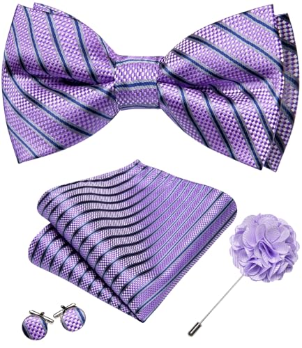 Image of YOHOWA Mens Bow Tie Set Paisley Coloful Pre-tied Bowties Adjustable with Handkerchief Cufflinks Wedding Prom Party