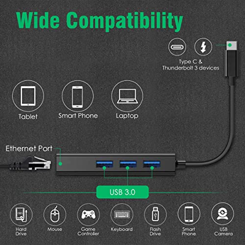 Image of AGARO USB C to Ethernet Adapter, 4-in-1 RJ45 to USB C Thunderbolt 3 /Type-C Gigabit Ethernet LAN Network Adapter