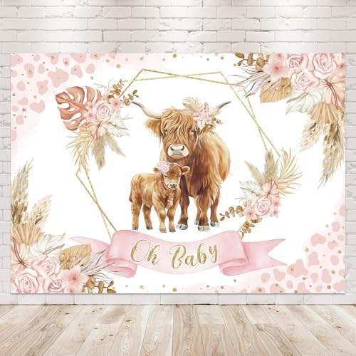 Holy Cow Baby Shower Backdrop Black And White Cow Bohemia Pink Floral Photography Background It's A Girl Newborn Baby Shower Farm Theme Party Decor Photoshoot Props 7x5FT - View #8