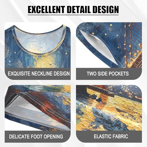 ALAZA Van Gogh Starry Sky Bridge Pajamas Set Short Sleeve Cotton Sleepwear Summer Pjs 2 Piece 5-14Y4