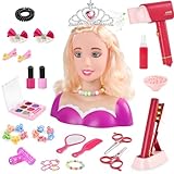 Hair Styling Doll Head Makeup Kit for Girls Toys，Hair Salon Toy&Kid Beauty Hair Stylist，with Hairdryer Hair Straightener Hair Accessories Girl Birthday Gifts 3 4 5 6 7 8+ Years Old
