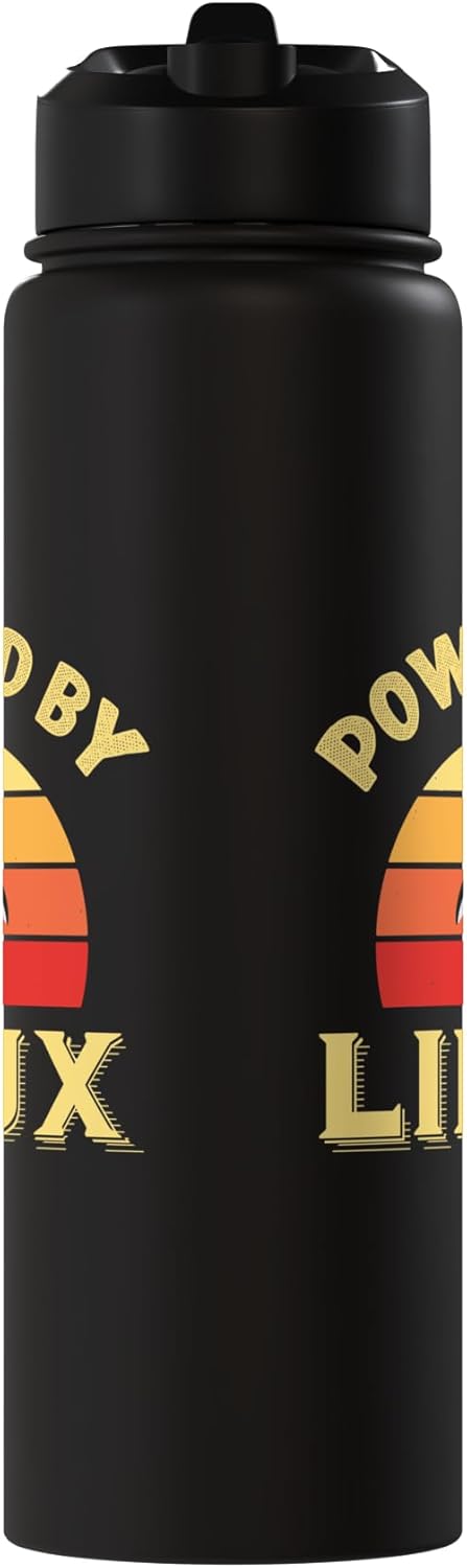 Powered by Linux Retro Vintage Penguin Nerd Geek Coding Stainless Steel Insulated Water Bottle