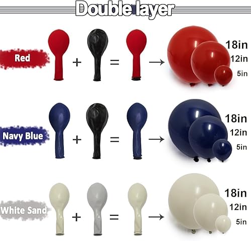 Miniatura 3 de Navy Blue Red Balloon Garland - Double Stuffed Royal Blue Balloons Nude Cream White Sand Pastel Red Balloons Arch Kit For Birthday Baby Shower