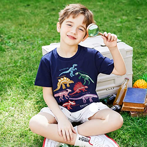 Toddler Boys Short Sleeve T-Shirt And Dinosaur Slippers, 3-Pack Summer Baby Animal Tops Sandals Tees For 3T A-Dark Blue #TOP1