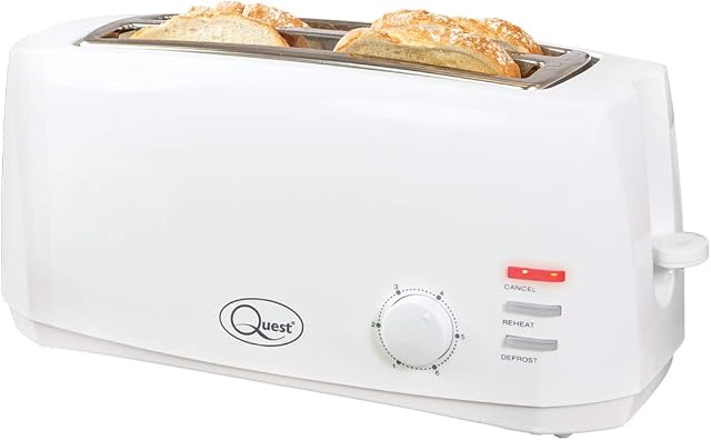 Quest 35049 Extra Wide 4 Slice Long Slot Toaster / Variable Browning Control / Reheat and Defrost / Anti-Jam Function / Crumb Tray and Cord Storage