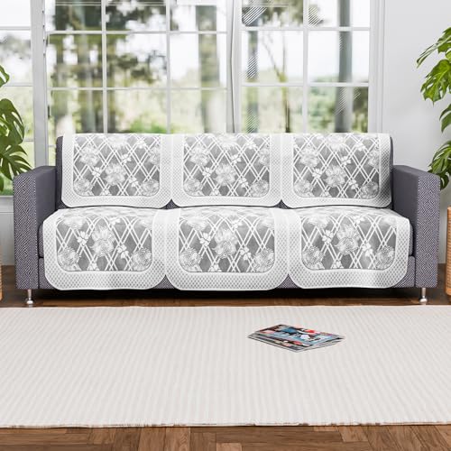 Image of Kuber Industries 3 Seater Anti Slip Sofa Covers for Home | Decorative Sofa Set Cover for Living Room | Protective Sofa Sheet & Sofa Seat Cover from Spill & Shot | Cross Flower Net - Grey