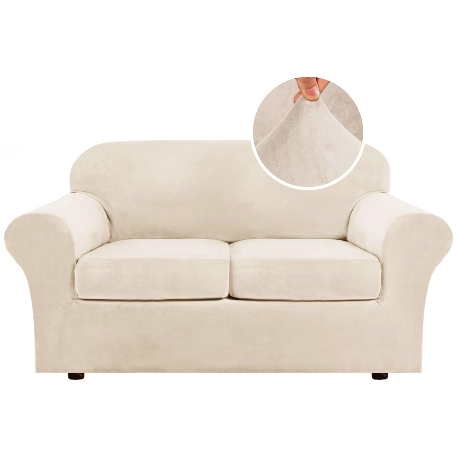 Photo 1 of H.VERSAILTEX 3 Piece Stretch Sofa Covers Couch Covers for 2 Cushion Couch Loveseat Covers Width Up to 72 Inch Feature Thick Soft Stay in Place (Medium Sofa, Cream)