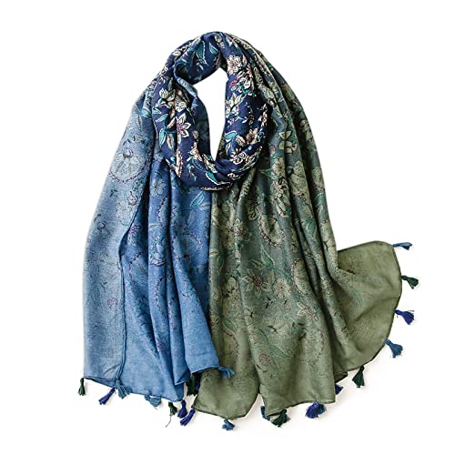 Women's Scarf Two-Color Color Block Floral Print Tassel Long Soft Scarves Warm Stole Sunscreen Shawl Wrap All Season