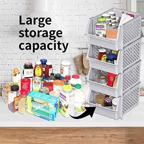 Skywin Plastic Stackable Storage Bins For Pantry - Stackable Bins For Organizing Food, Kitchen, And Bathroom Essentials (Light Grey) #TOP1