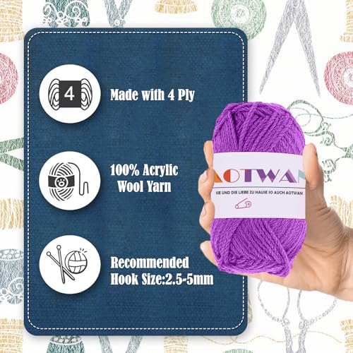 AOTWAN Crochet Yarn Acrylic Yarn Knitting Wool 12Pcs x 25g Crochet Wool for Crochet Kits for Beginners Adults Knitting and Crafts Multi-Color - Image 3