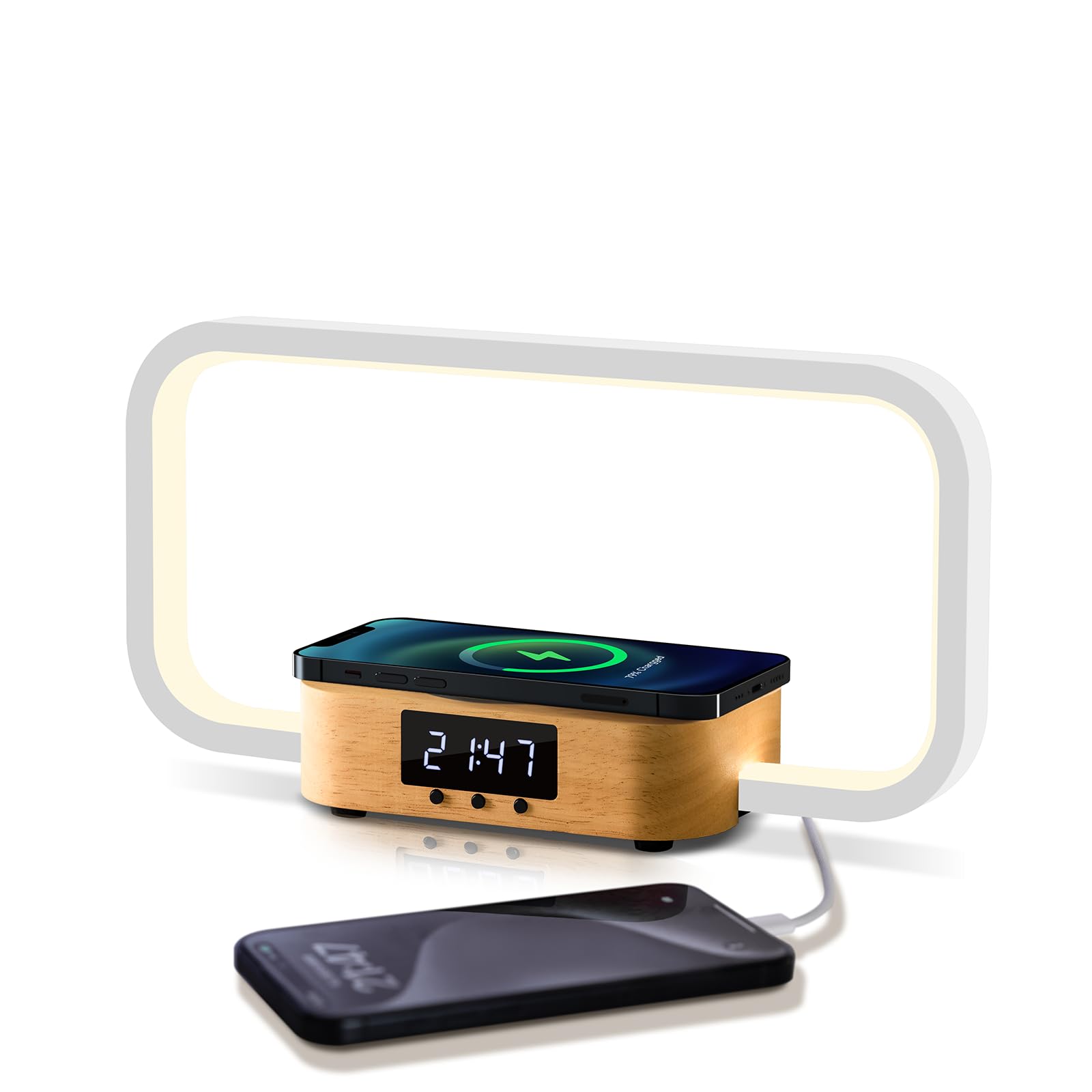 Bedside Lamp with Wireless Charger & USB Port – Touch Control Nightstand Table Lamps, RGB Color Changing, Stepless dimming, 7 Color, Modern LED Desk Lamp with Clock for Bedroom, Gifts for Women, Men