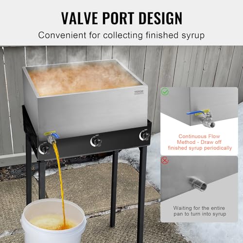 Image of VEVOR Maple Syrup Evaporator Pan, 24.9 Gal, 24 x 24 x 10 Inch Maple Syrup, 304 Stainless Steel Maple Syrup Pan, Evaporator Pan with 1 Valve and 3 Heating Methods, for Home, Outdoor