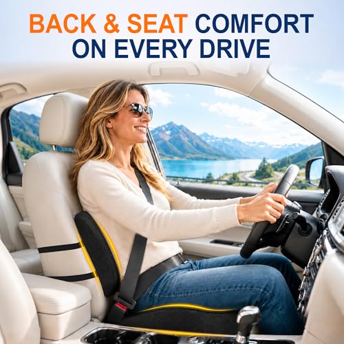 Image of Allaboutsla Seat Cushion & Lumbar Support Pillow Set: Ergonomic Memory Foam Seat Cushion and Back Support for Pain Relief, Butt Cushions and Lumbar Pillow for Car, Office Chair, Gaming - Black