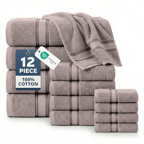 Image of Lane Linen Luxury Bath Towels Set - 12 Piece, 100% Cotton, Zero Twist, Super Soft & Extra Absorbent, Includes 4 Bath Towels, 4 Hand Towels, 4 Washcloths - Platinum
