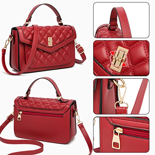 Mbdfut Crossbody Bags For Women Pu Leather Shoulder Bag Womens Quilted Satchel With Handle Ladies Purse Evening Small Handbag (Red) #TOP5