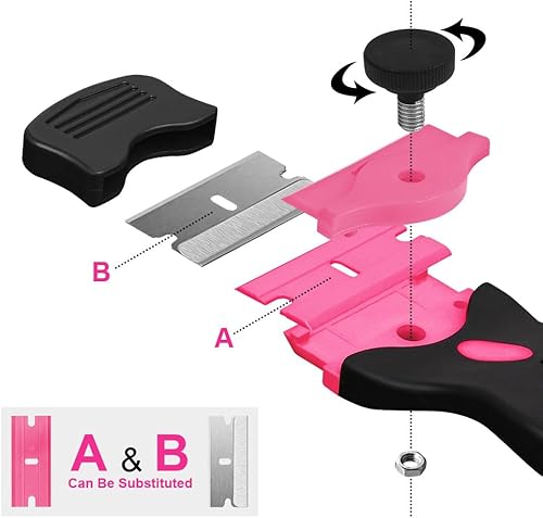 Miniatura 2 de Rascador de hoja de afeitar, herramienta raspadora 2 en 1 con 10 cuchillas de metal y 10 cuchillas de plástico, rascador de limpieza multifuncional