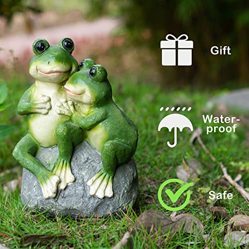 St. Patricks Day Frog Statue Garden Decor, Resin 2 Frogs On Stone Figurine For Indoor Outdoor Decoration Sculpture Gardening Gift #TOP5