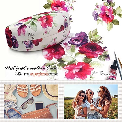 Image of Large Curved Sunglasses Case - Women Hard Shell Glasses Holder - XL Large Eyeglass Case with Pouch &Cloth