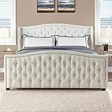 Jennifer Taylor Home Anastasia Upholstered Shelter Headboard Bed Set, California King, Antique White Yarn Dyed