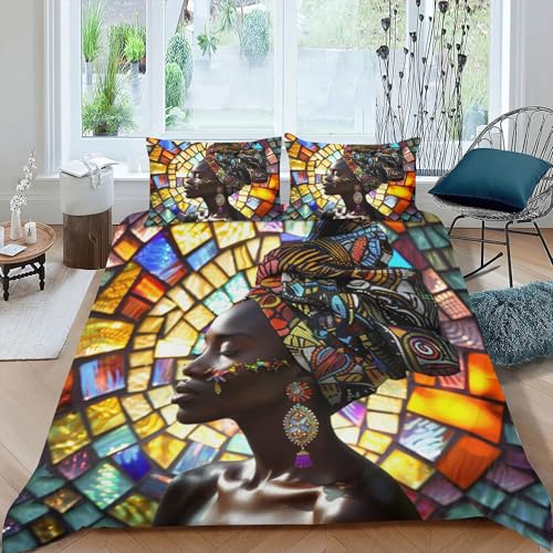 MASHUAI Juego de ropa de cama estampado para mujeres africanas, fundas nórdicas africanas negras, fundas nórdicas negras africanas, decoraciones para habitaciones de niños y adolescentes (135 x 200 cm