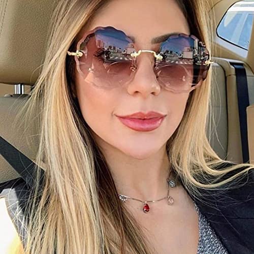 Oversized Round Sunglasses Women Rimless Sun Glasses Shades for Women Driving Eyewear UV4003