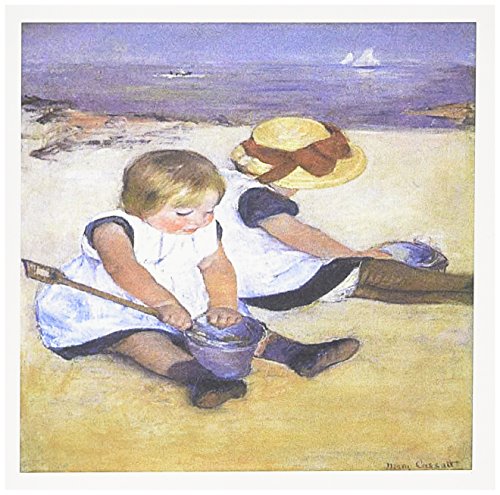 3dRose 8 x 8 x 0.25 Inches Picture of Cassatts Impressionist 1884 Painting Children on The Beach Greeting Cards, Set of 6 (gc_101037_1)