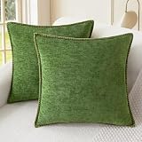 Picture of CaliTime Throw Pillow Covers Decorative 18 X 18 Inches Pack of 2 Cotton Thread Stitching Edges Solid Dyed Soft Chenille Cushion Cases for Couch Sofa Bed Living Room Farmhouse Forest Green