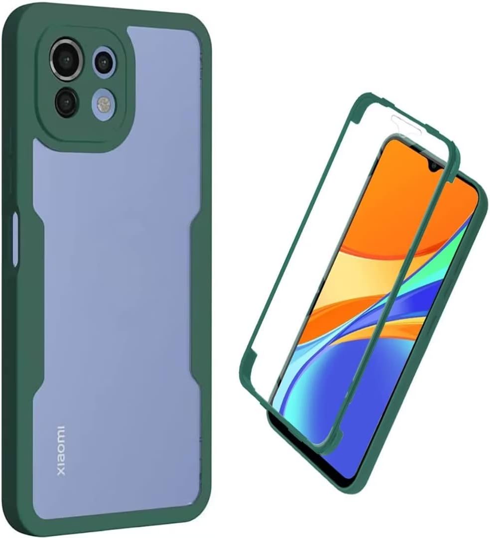 COMAKU Funda Xiaomi MI 11 Lite 5G/4G, 360 Grados y Protector Antigolpes [Ultra Hybrid] Transparent PC Dura Resistente + Silicona Bumper, Doble Cara Carcasa - Verde